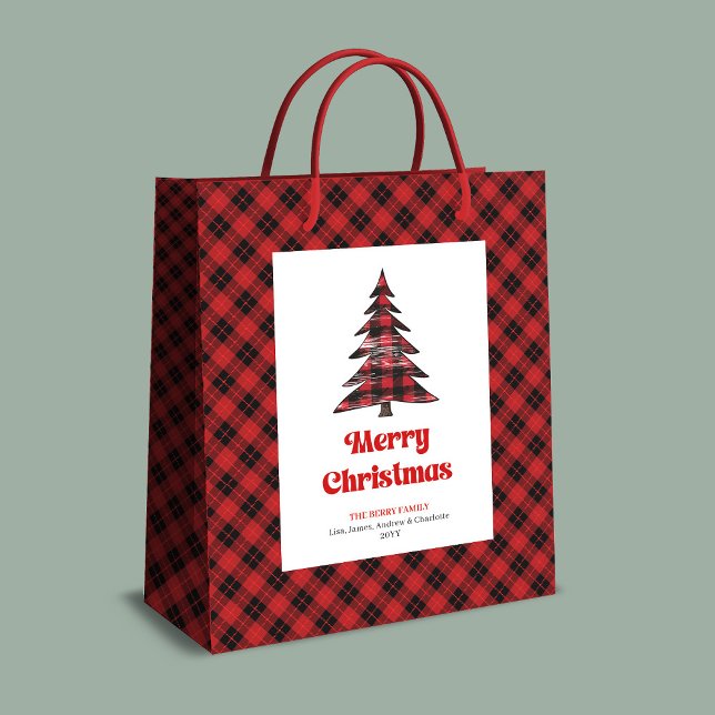 Rustic red black tartan gift bag Christmas custom (Rustic red black tartan gift bag Christmas custom)