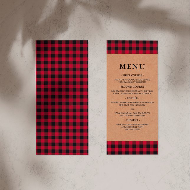 Rustic Red & Black Tartan Plaid Country Menu (Menu Card Mock-up)