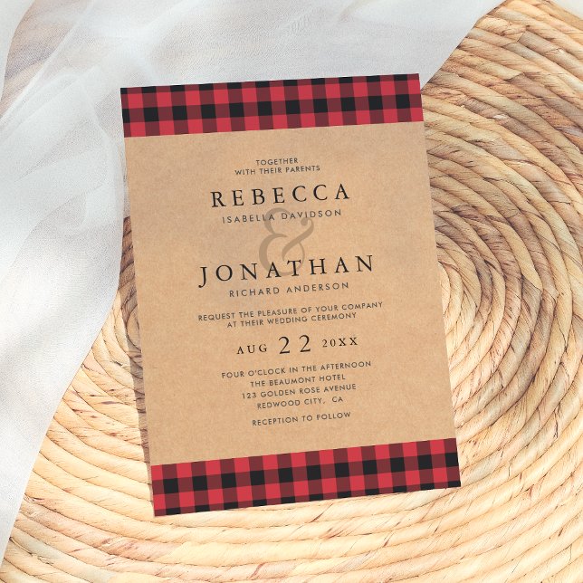 Rustic Red & Black Tartan Plaid Country Wedding Invitation (Creator Uploaded)