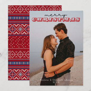 Rustic Red & Blue Sweater 1 Photo Christmas Card