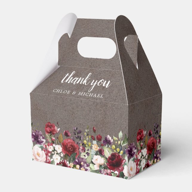 Rustic Red Blush Pink Rose Floral Wedding Favour Box (Front Side)