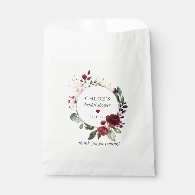 Rustic Red Blush Pink Roses Floral Bridal Shower Favour Bag (Front)