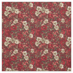 Rustic Red Botanical Bold Vintage Boho Floral Fabric