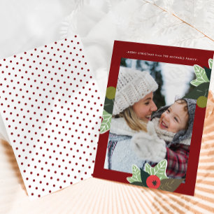 Rustic Red Botanical Frame Photo Christmas Holiday Card