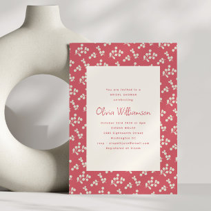 Rustic Red Botanical Leaf Pattern Bridal Shower Invitation