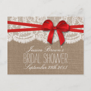 Rustic Red Bow Bridal Shower Recipe Cards