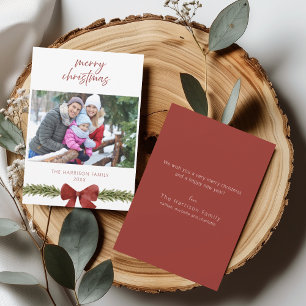 Rustic Red Bow Family Photo Christmas Card