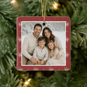 Rustic Red Bows Christmas Ceramic Ornament