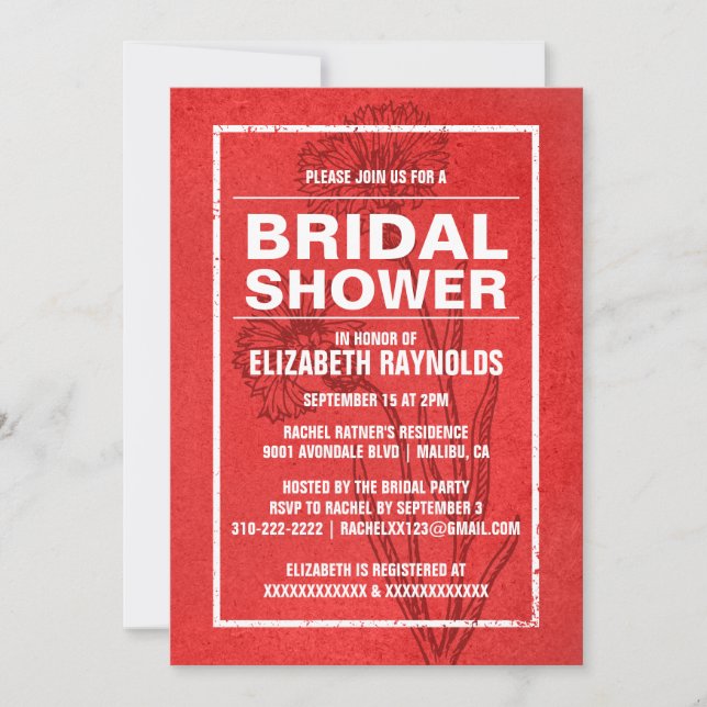 Rustic Red Bridal Shower Invitations (Front)