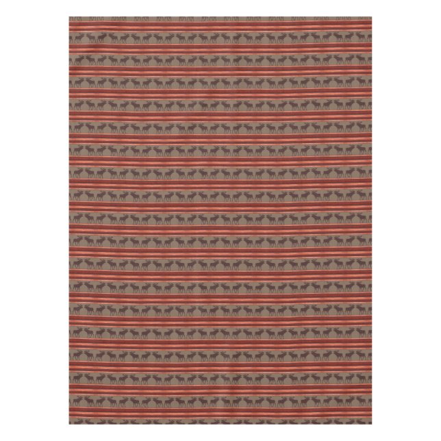 Rustic red brown moose pattern cotton tablecloth (Front)