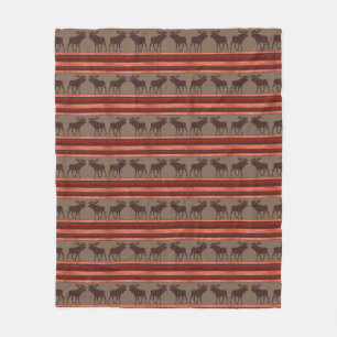 Rustic red brown moose pattern fleece blanket
