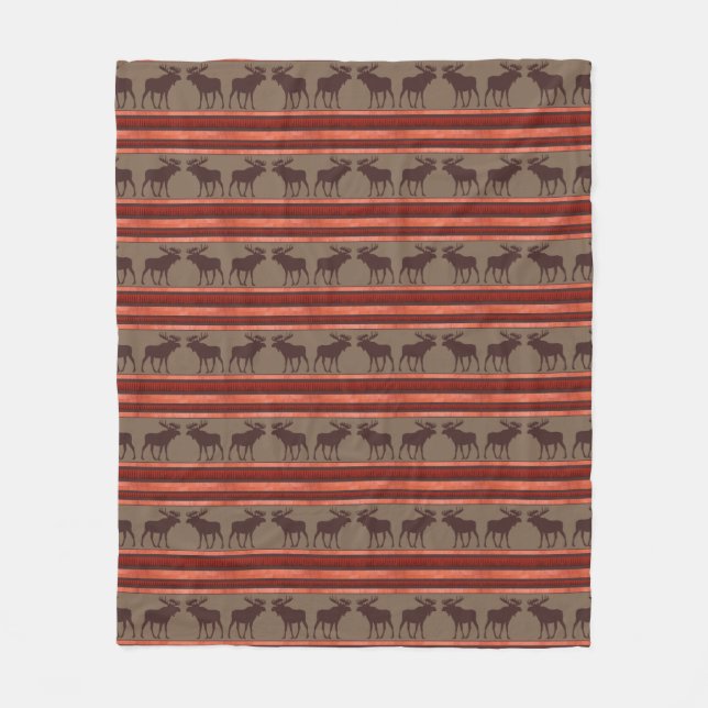 Rustic red brown moose pattern fleece blanket (Front)