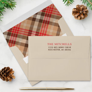 Rustic Red Brown Plaid Beige Christmas Address Envelope