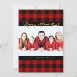 Rustic Red Buffalo Check Christmas Photo Cards