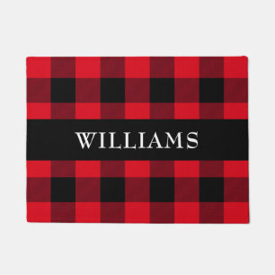 Rustic Red Buffalo Check Family Monogram Doormat