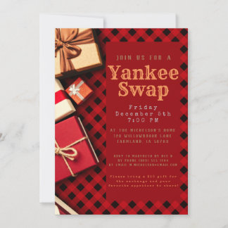 Rustic Red Buffalo Check Gift Exchange Festive Invitation