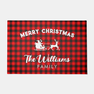 Rustic Red Buffalo Check Personalized Christmas Do Doormat