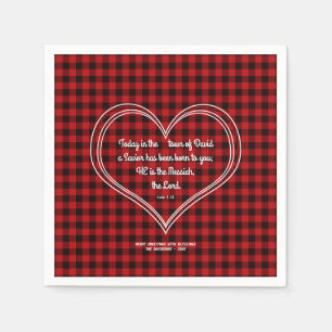 Rustic Red Buffalo Pattern Bible Verse Christmas Napkin