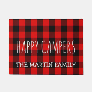 Rustic Red Buffalo Plaid Camping    Happy Campers Doormat