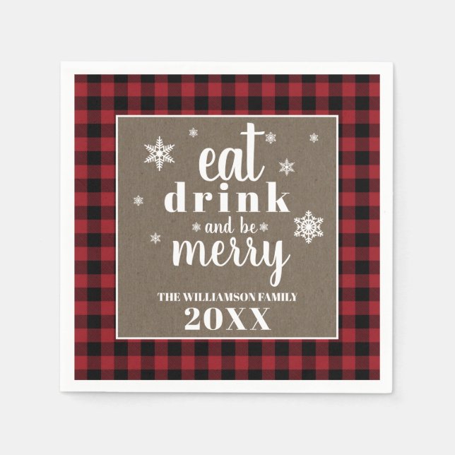 Rustic Red Buffalo Plaid Christmas Napkin (Front)
