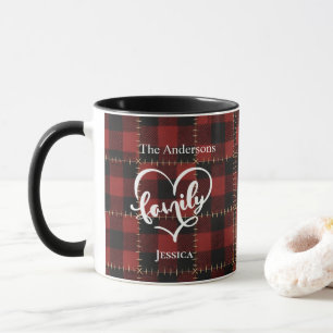 Rustic Red Buffalo Plaid Customisable Family Name Mug