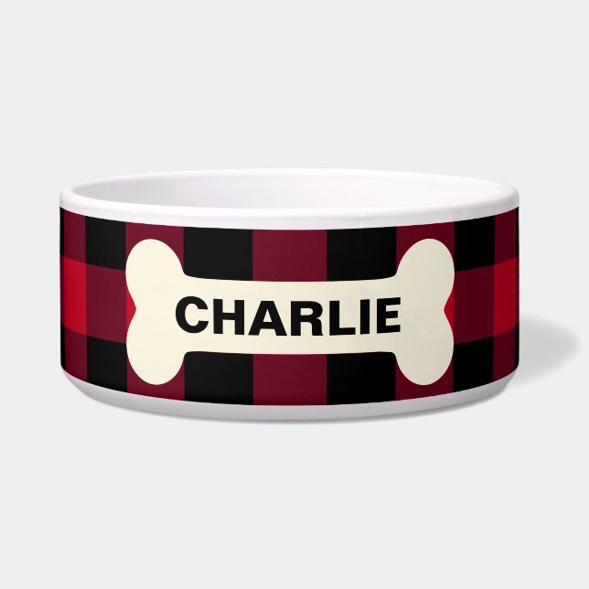 Rustic Red Buffalo Plaid Dog Bone Custom Name Pet (Front)