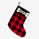 Rustic Red Buffalo Plaid Dog Bone Custom Name