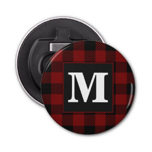 Rustic Red Buffalo Plaid Farmhouse Monogram Bottle Opener