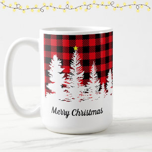 Rustic Red Buffalo Plaid Forest Merry Christmas Coffee Mug