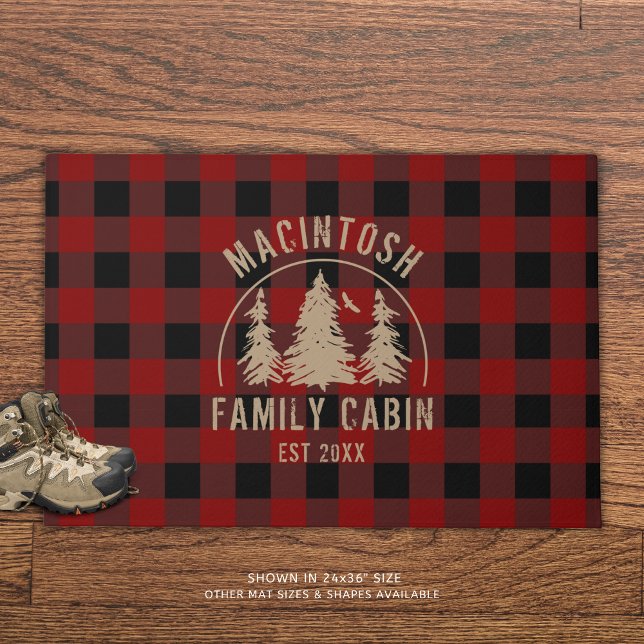 Rustic Red Buffalo Plaid Forest Woods Personalised Doormat (Creator Uploaded)