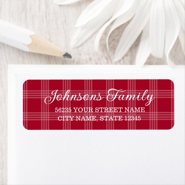 Rustic Red Buffalo Plaid Holiday Return Address  Label (Insitu)