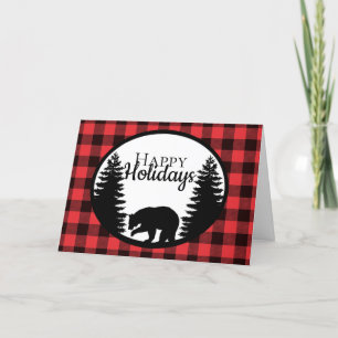 Rustic Red Buffalo Plaid Pines and Bear Holiday