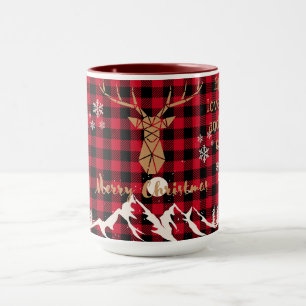 Rustic Red buffalo Plaid Reindeer Christmas Mug