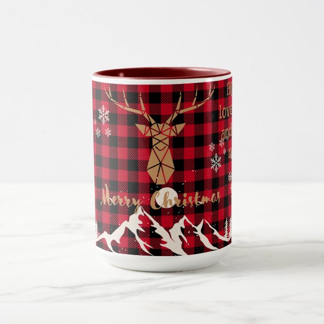 Rustic Red buffalo Plaid Reindeer Christmas Mug (Center)