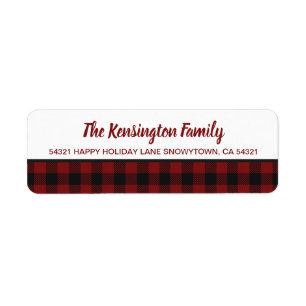 Rustic Red Buffalo Plaid Winter Return Address Label