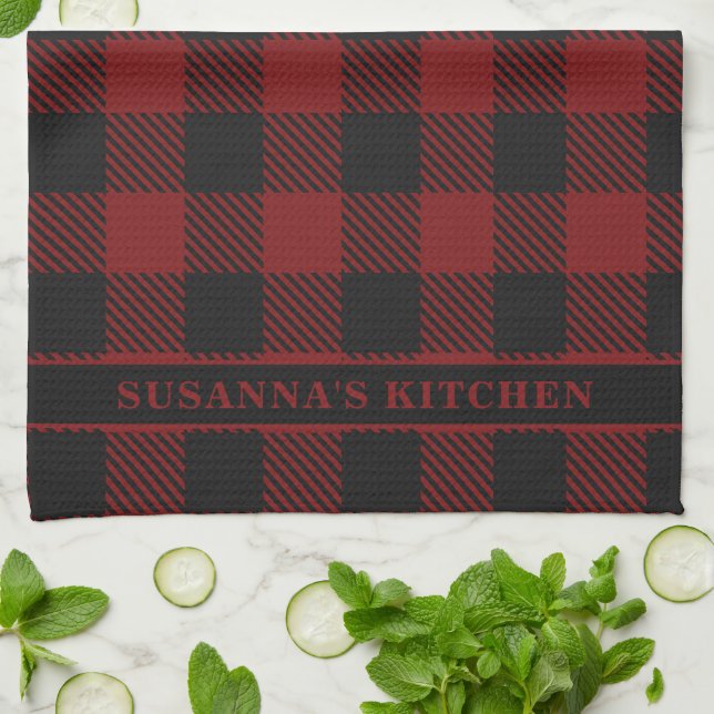 Rustic Red Buffalo Plaid Winter Tea Towel (Folded)