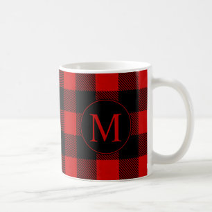 Rustic Red Buffalo Plaid with Custom Monogram Coffee Mug