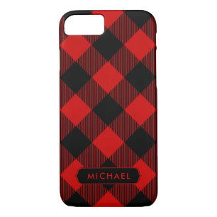 Rustic Red Buffalo Plaid with Name iPhone 8/7 Case