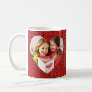 Rustic Red Burlap Heart Mum Photo Mother's Day Coffee Mug