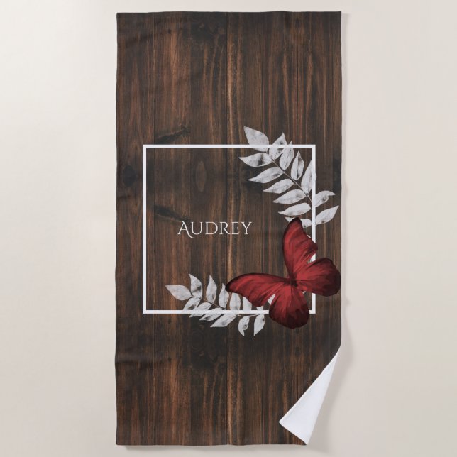 Rustic Red Butterfly Beach Towel (Front)