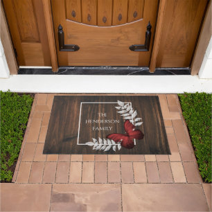 Rustic Red Butterfly Personalised Doormat