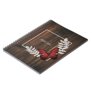 Rustic Red Butterfly Personalised Notebook