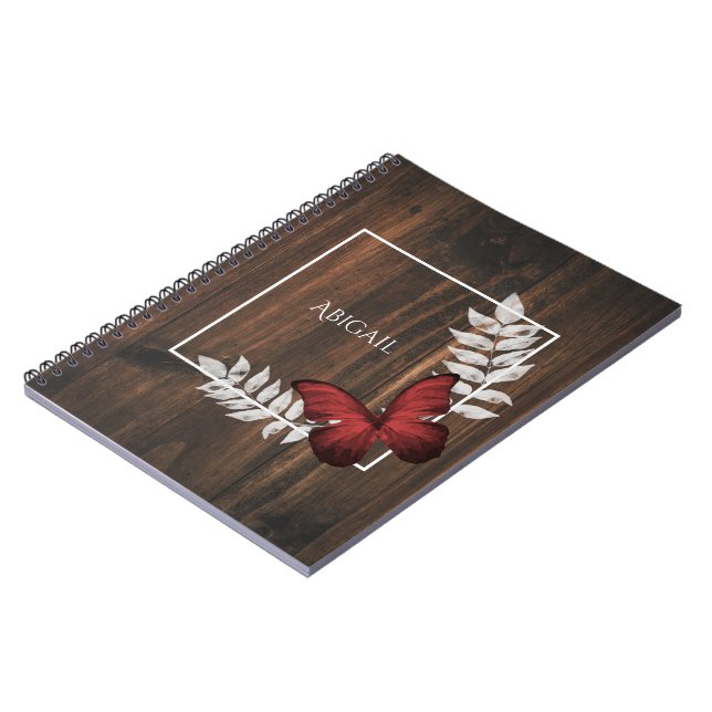 Rustic Red Butterfly Personalised Notebook (Left Side)