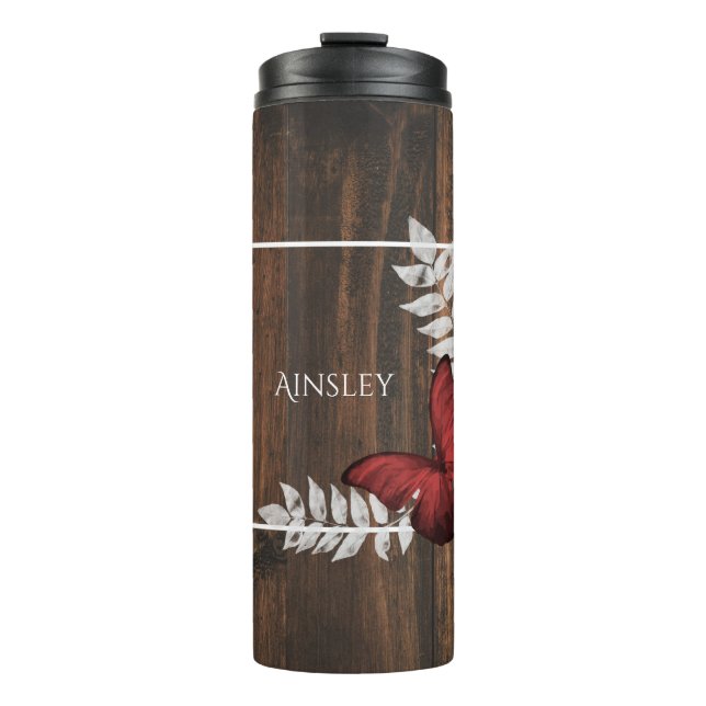 Rustic Red Butterfly Personalised Thermal Tumbler (Front)