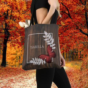 Rustic Red Butterfly Personalised Tote Bag