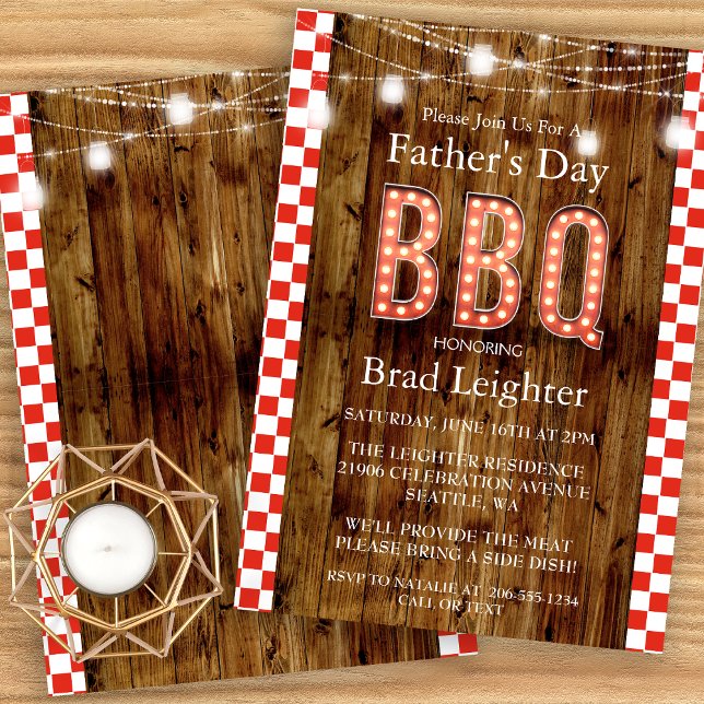 Rustic Red Chequered Father's Day BBQ Invitation (Rustic Red Checkered Father's Day BBQ Invitation)