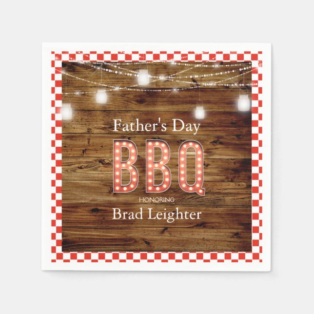 Rustic Red Chequered Father's Day BBQ Napkin (Front)