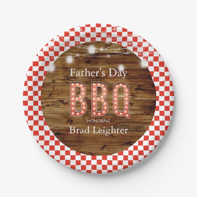 Rustic Red Chequered Father's Day BBQ Paper Plate (Front)