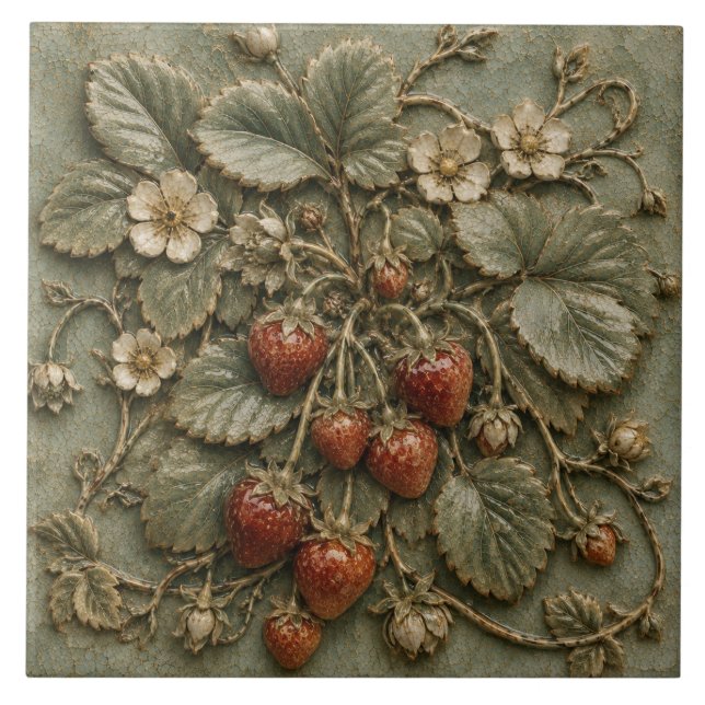 Rustic Red Cherry Orchard Faux Relief Ceramic Tile (Front)