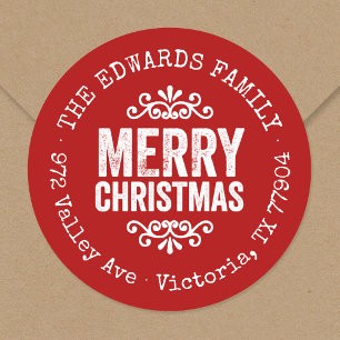 Rustic Red Christmas Circle Return Address Label